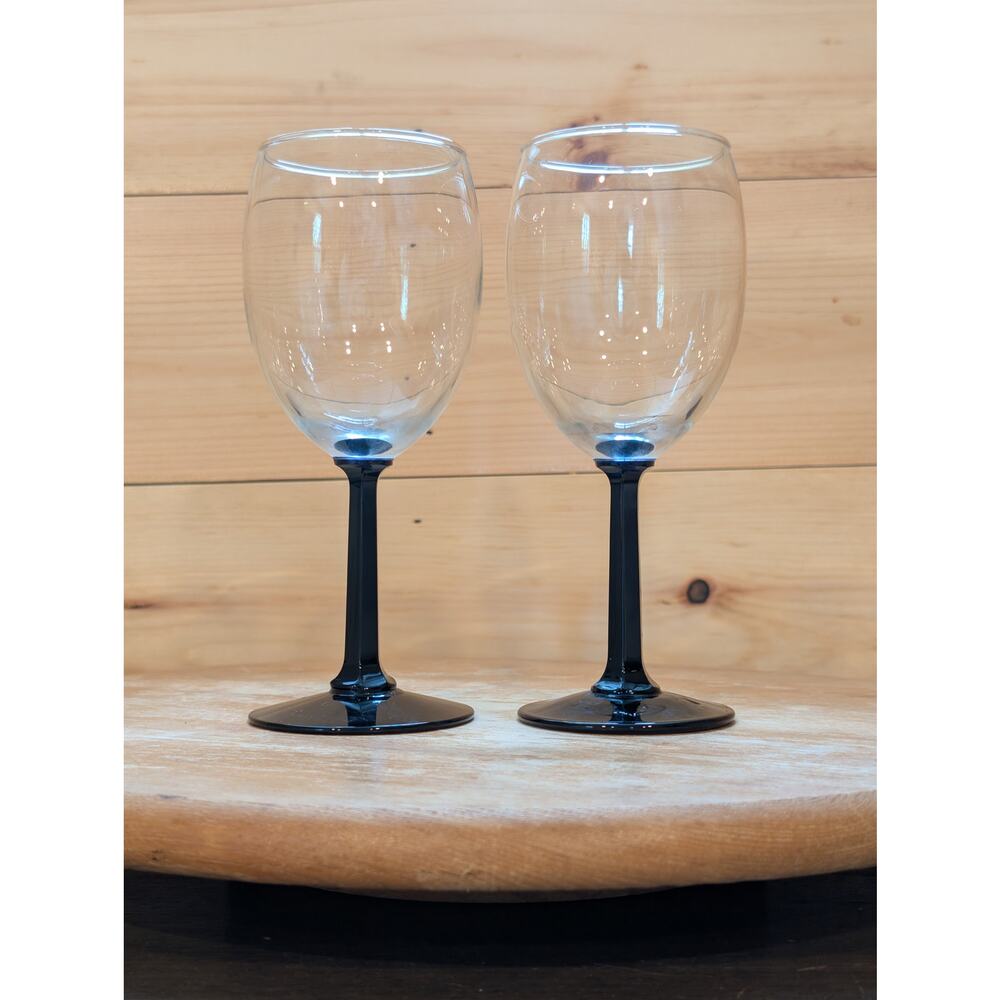 Vintage Luminarc Domino Black Hexagon Stem Wine Glasses – Set of 2 – 7”